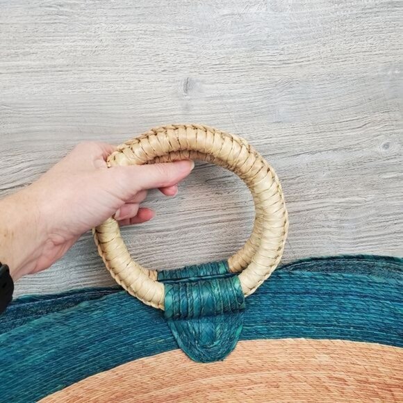 Oversized striped straw beach bag purse - Picture 4 of 7